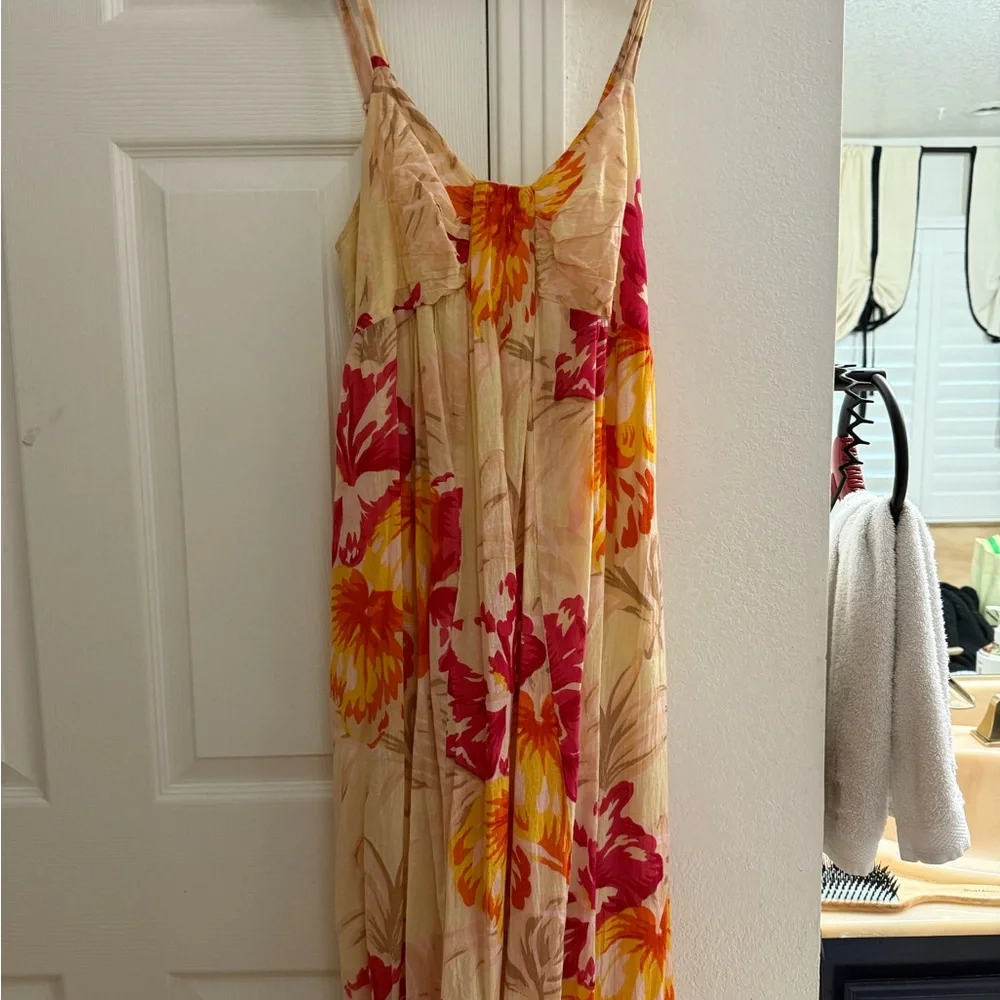 Cream Floral Maxi Dress with Pink & Yellow Blooms - Picture 1 of 6